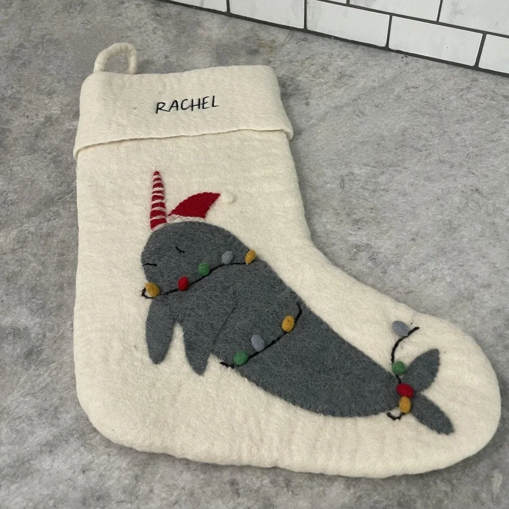 West Elm Christmas Stocking Narwhal Felt Personalized Rachel White Holiday